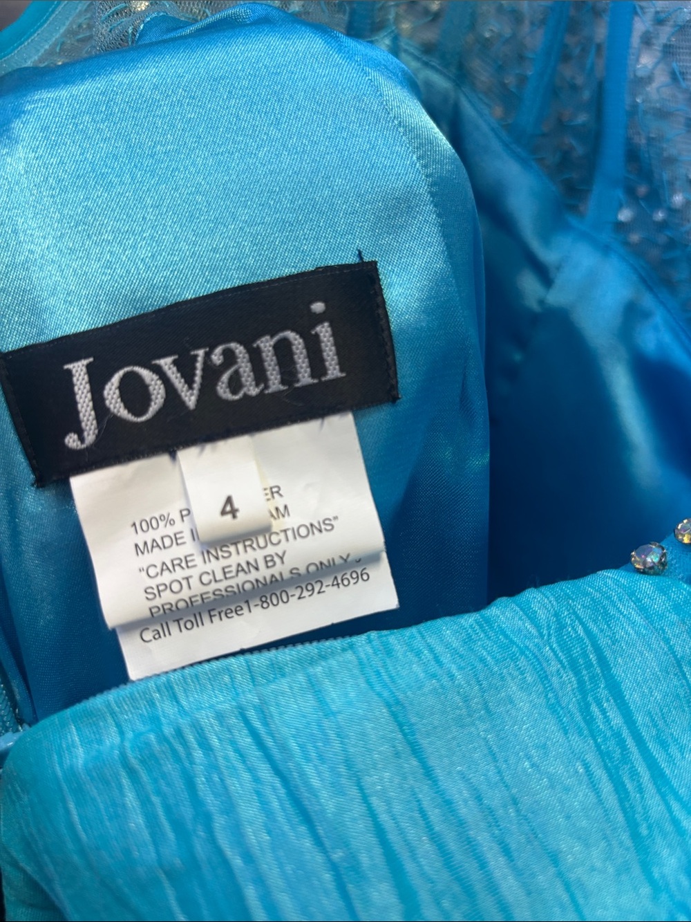 Jovani 37268 Turquoise One-Shoulder Beaded Mermaid Gown - Picture 6 of 7